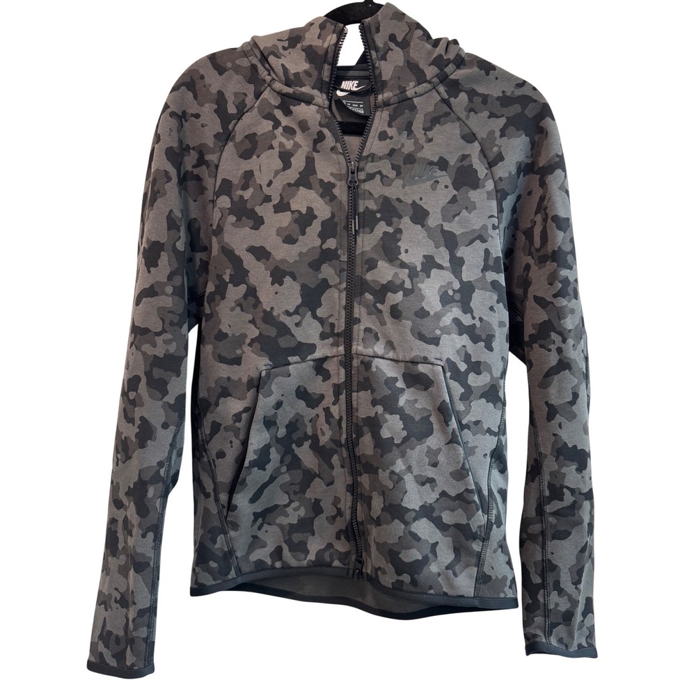 Nike Tech Camo Full Zip Hoodie Womens XS Grey Black Camouflage Jacket